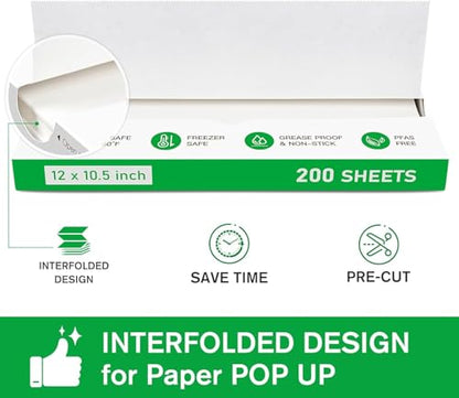 EcoDispose 2000 Count 12" x 10-1/2" Precut Pop Up Deli Paper Sheets, Interfolded Heavy Duty Oil-Resistant White Paper for Bakery, Food Wrap, Serving, Oven, Air Fryer & Microwave - color: White, size: 12"x10.5"inch