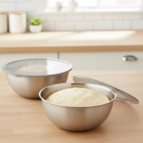 2 Pack Pizza Dough Proofing Container, Stainless Steel Round Dough Proofing Box with Clear Lid, Pizza Storage Container for Cold Fermentation, Bread Rising, Fridge Prep, and Home Bakers
