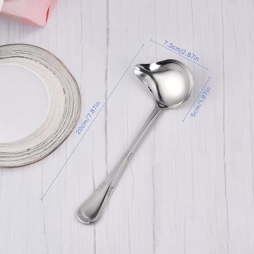 2 Pack Stainless Steel Saucier Drizzle Spoon with Spout Small Gravy Ladle, 7.87" Soup Spoons Kitchen Utensil Mirror Polish Drizzle Spoon for Chocolates, Gravies and Sauces, Silver