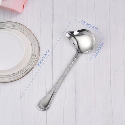 2 Pack Stainless Steel Saucier Drizzle Spoon with Spout Small Gravy Ladle, 7.87" Soup Spoons Kitchen Utensil Mirror Polish Drizzle Spoon for Chocolates, Gravies and Sauces, Silver