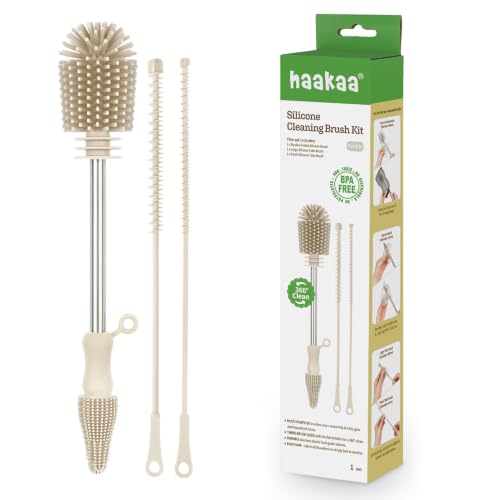 Haakaa Silicone Cleaning Brush Kit – Household Cleaning Brushes for Bottles and Crevices – Food-Grade Silicone: Dishwasher Safe (Kit-Pebble) - color: Kit-pebble