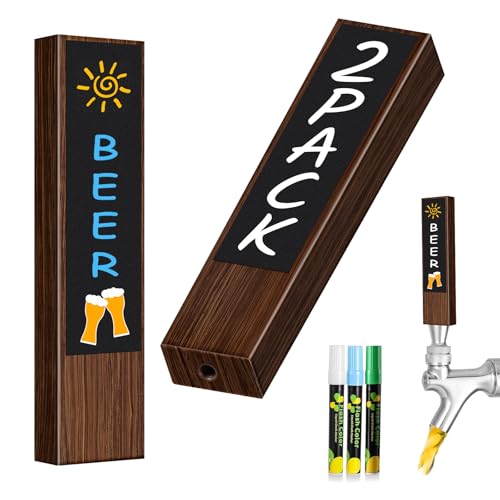 2PCS Beer Tap Handle - Wooden Walnut Chalkboard Keg Tap Handle, Bar Kegerator Tap Handles with 3 Pens, Draft Beer Faucet Handle for Beer Lovers