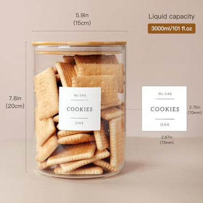 CZZGSM Set of 2 Large Glass Flour and Sugar Containers - 100 Fl oz Thicken Glass Storage Jars with Airtight Bamboo Lid and 132 Kitchen Pantry Labels - Big Clear Rice Containers Farmhouse - color: 2pack