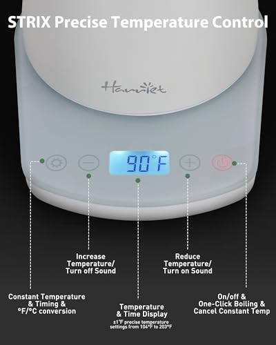 Harriet Gooseneck Electric Kettle 1200W Fast Heat, 0.8L Stainless Steel, Precision Temp Control & Timer, Wood Handle - color: White