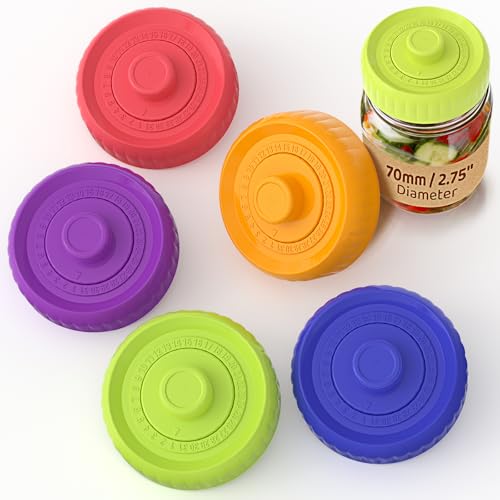 Fermentation Lids, Self-Burping Airlock Lids for Regular Mouth Mason Jars (70mm)|Premium 100% Silicone,Date Tracker&Seamless Hygienic Design|For Pickles, Hot Sauce&Probiotics (5-Pack Rainbow) - style: 5 Pack - Regular Mouth