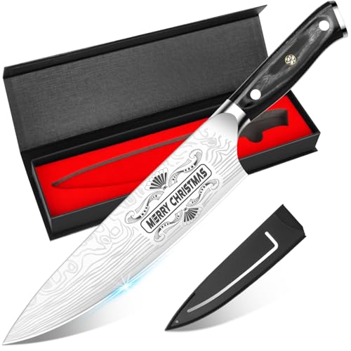 MOSFiATA Gifts for Him Her Men Women Husband, Christmas Xmas Stocking Stuffers, Birthday Gifts ideas for Him Her, 8 inch Pro German Chef Knife, Kitchen Knife Gift Set - style: Christmas chef knife