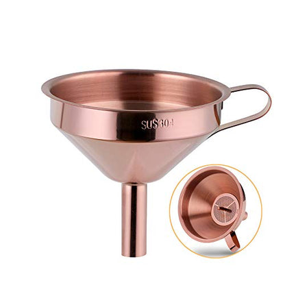 Stainless Steel Wide Mouth Funnels with Detachable Strainer, 5-inch Funnel for Filling Small Bottles and Jars, Cooking Oil and Transmission Liquid, Food Grade Metal Kitchen Funnels Rose Gold - color: Rose Gold