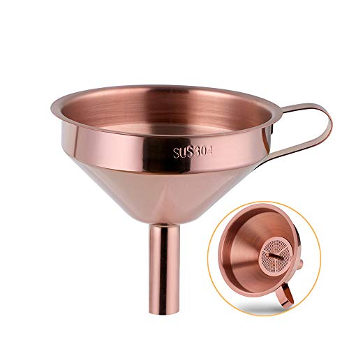 Stainless Steel Wide Mouth Funnels with Detachable Strainer, 5-inch Funnel for Filling Small Bottles and Jars, Cooking Oil and Transmission Liquid, Food Grade Metal Kitchen Funnels Rose Gold - color: Rose Gold