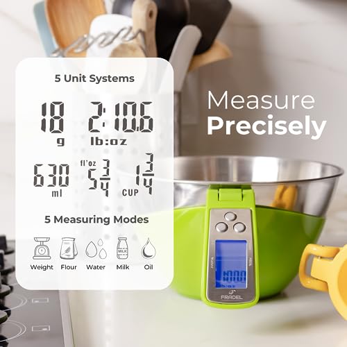 Fradel Digital Kitchen Food Scale with Bowl - 11lb, Grams & Ounces - Removable, Dishwasher-Safe Mixing Bowl - Green - color: Green