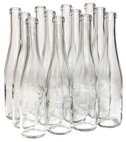 North Mountain Supply - W17-CL 375ml Glass Stretch Hock Wine Bottle Flat-Bottomed Cork Finish - Case of 12 (Clear/Flint) - color: Clear/Flint