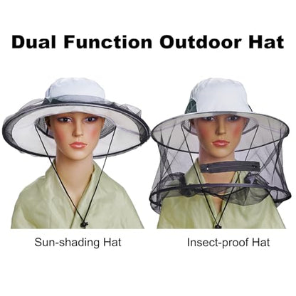 Sucrain Mosquito Head Net Hat Sun Hat Garden Bug Hat with Hidden Net Mesh for Outdoor Gardening Beekeeping - color: White