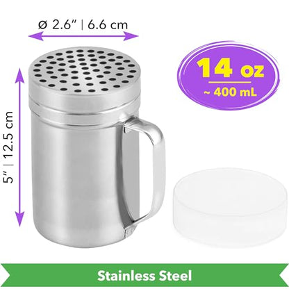 CUSINIUM 14oz Metal Parmesan Cheese Shaker with Large Holes - With Handle - Chili Flakes Dispensers - Pizza Shaker | Style: Coarse - size: 14 Oz
