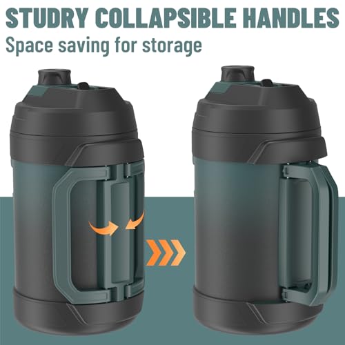 Zukro 1 Gallon Water Jug, One Gallon Large Triple Wall Insulated Water Bottle With Straw and Spout, Keep Cold 48 Hours, No Sweat 128 oz Stainless Steel Sport Jug For Gym, Camping, Outdoors, Green - color: Green