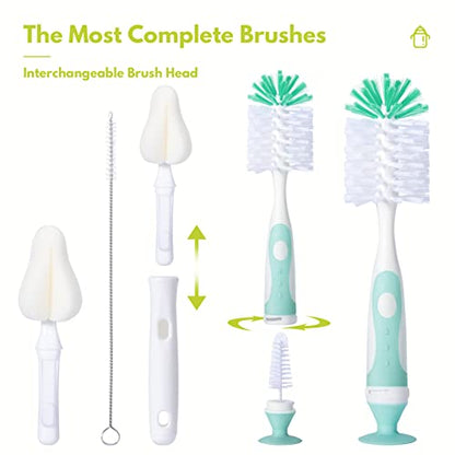CAREBABYMORE Baby Bottle Brush Set with Nipple Cleaner and Suction, 10.2" Cleaning Brush and 6.5" Sponge Bottle Brush with A Replacement Brush Head and Two 6.7" Straw Brushes, Pack of 5 (Pink) - color: Pink