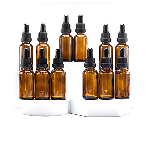 YIZHAO Amber Glass Dropper Bottle 1oz, Tincture Bottles with Glass Dropper, for Essential Oils, Aromatherapy, Cosmetic, Laboratory, Pharmacy, Liquids, Travel –12 Pcs - color: Amber, size: 30ml-12