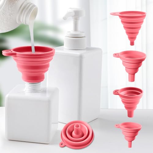 4 Pack Collapsible Silicone Funnels Kitchen Use Foldable Food Grade Liquid Transfer Tools Oil Water Spice Jar Bottle Filling, 12 g, 15 g, 20 g, 35 g - color: Pink, size: 4Pack