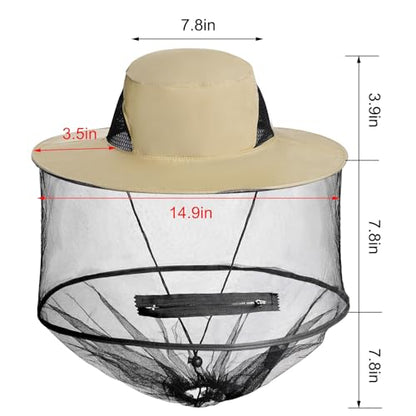 Sucrain Mosquito Head Net Hat Sun Hat Garden Bug Hat with Hidden Net Mesh for Outdoor Gardening Beekeeping - color: Yellow
