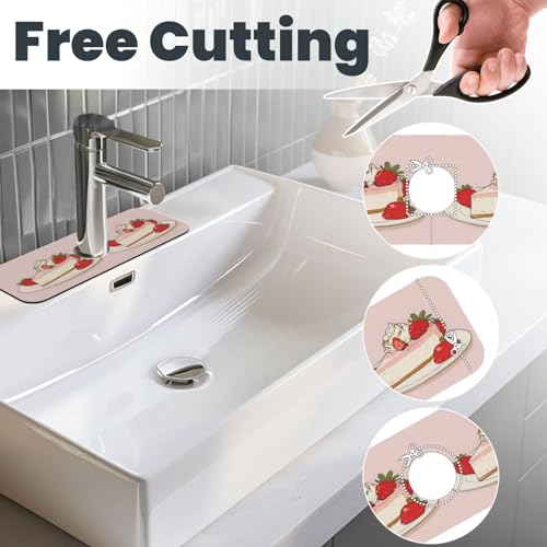 Sink Faucet Mat Strawberry Cheesecake Kitchen Splash Guard Absorbent Bathroom Sink Mat Around Faucet 15" x 5.5" Drying Mats Stone Draining Mat