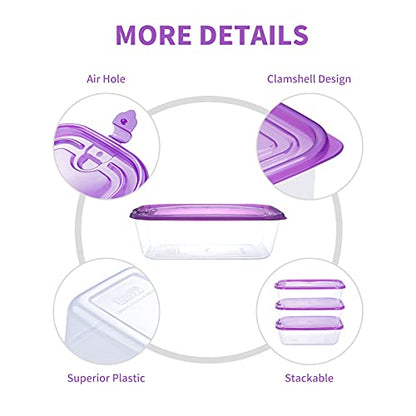 KIGI Lightweight Plastic Transparent Food Storage Containers with Lid Set Rectangle Meal Prep Containers, Microwave, Freezer, Dishwasher Safe (67oz, 44oz, 20oz|12PACK) - size: Assorted (24-piece)