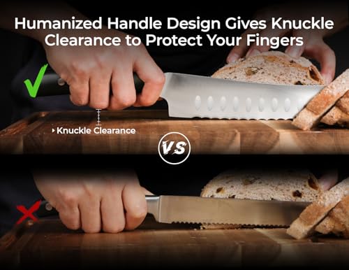 Piklohas Resharpenable Bread Knife for Homemade Bread, 8 Inch Serrated Sourdough Knife with Offset Handle, Innovative Wavy Edge for Clean Slices Crusty Bread, Bagels, Pineapple & Tomatoes, Gift Box - size: 8"