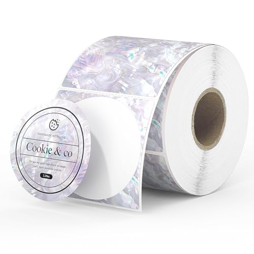 MUNBYN 2 Inch Round Shell Texture Thermal Labels, Direct Waterproof Circle Thermal Sticker Labels for Small Business, 500 Sheets/Roll (Purple) - color: Purple, size: 2"