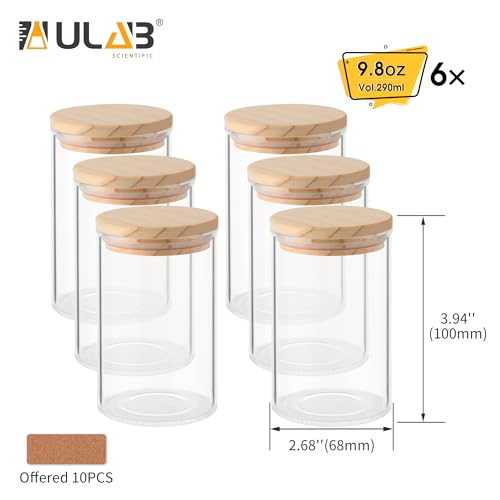 ULAB 3mm Thick Glass Food Container Set with Lid, 9.8 OZ Clear Storage Jar, Pack of 6, Glass Airtight Canisters set for Cookie, Candy, Coffee Beans, USJ1001 - color: 9.8oz-6pcs