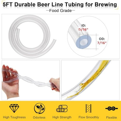 5 FT Ball Lock Beer Line Assembly - Food Grade PVC Corny Keg Beer Line with Picnic Tap Faucet Ball Lock Disconnect Liquid for for Corny Keg Ball Lock Keg Beer Dispenser Homebrew