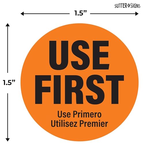 1000 Labels Use First Stickers for Food Service, 1.5-inch Wide, Orange by Sutter Signs - color: Orange