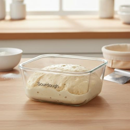 3L/101 oz Sourdough Starter Jar, Sourdough Bread Baking Supplies, Wide Mouth Glass Jar with Airtight Lid, Sour Dough Tools Kit, Food Storage Container for Kitchen Countertop, Rectangle, Clear - size: Rectangle