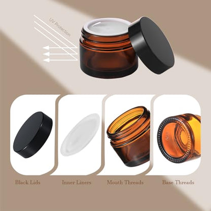 3 Pack 4 oz Amber Small Glass Jars with Airtight Lids, Lotion Containers, Cosmetic Containers, Little Travel Jars for Creams with Black Mini Spoon & Black Labels Included - color: Amber, size: 3