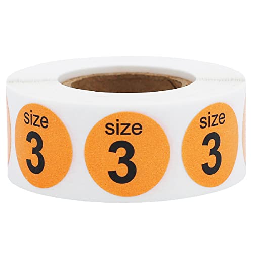 Shoe Size 3 Peach Stickers for Retail Clothing – 3/4 Inch Round, 500 Semi-Gloss Adhesive Labels Per Roll for Footwear Inventory, Organization, and Display – Made in the USA - color: Peach Size 3