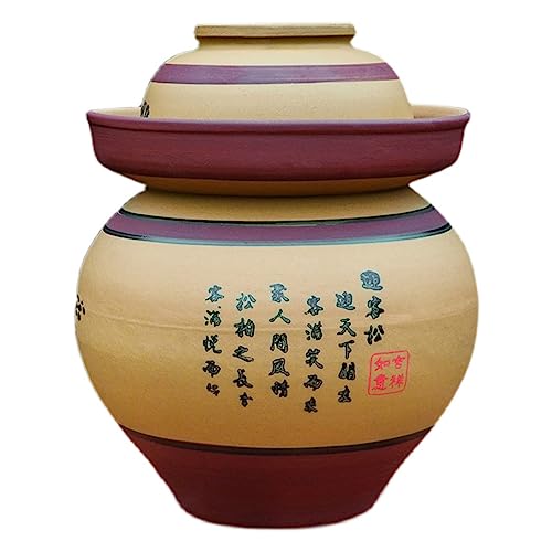 Traditional Chinese Pickle Jar Ceramic Jar with Lid, Fermentation Kit Crock with Water Seal Airlock Lid, Fermentation Jar for Pickles, Kimchi, Sauerkraut,Paocai Jar 4Kg - size: 4Kg