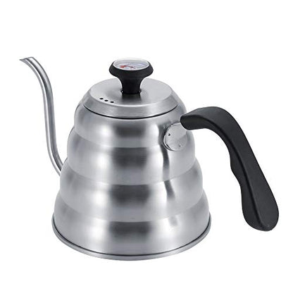 Stainless Steel Coffee Kettle with Gooseneck Spout Built in Thermometer Accuracy Pouring for Perfect Brew(1.2L-Silver) - size: 1.2L