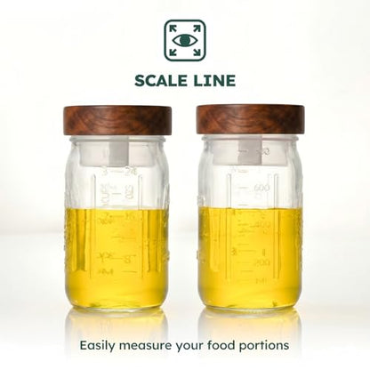 6 Pack 32 oz Glass Jars, Wide Mouth Mason Jars with Acacia Wood Airtight Lids for Food Storage, Snacks, Meal Prep & Lunch Leakproof - color: 6 Pack - Acacia Wood