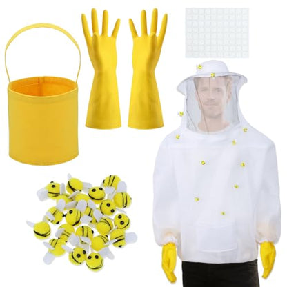 139 PCS Beekeeper Set Including Bee Jacket, Small Bee, Beekeeping Gloves and Felt Bucket Beekeeping Halloween Costume