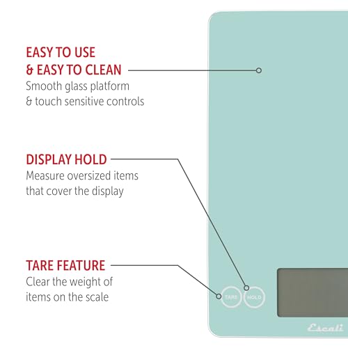 Escali Arti Glass Food Scale Digital Countertop Kitchen, Baking and Cooking Scale with Large Display, 15-Pound Capacity, 9" x 6.5" x .75", Classic Teal - color: Teal