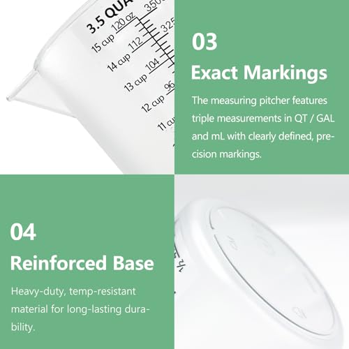 Plastic Measuring Cup with Handle, Pool Chemical Measuring Cup, Plastic Measuring Pitcher for Liquid Mixing, Pouring, Lawn Care, Pet Food, Motor Oil, Laboratory and More (120, Fluid Ounces, 3500ml) - size: 120 fl oz