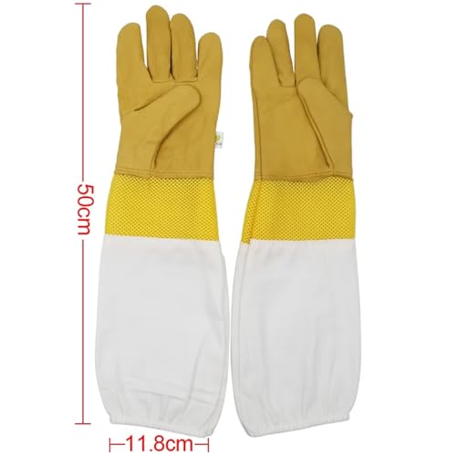 Beekeeping Gloves 2 Pairs Beekeeping Gloves Yellow Short Mesh Protective Sleeves Breathable Leather and Cloth Anti Bee Apiculture Beekeeping Gloves Yellow for Beekeepers Protected Supplies(X-Large) - size: X-Large