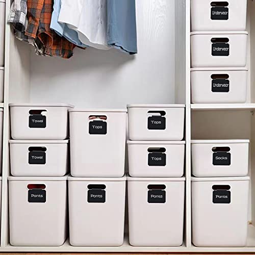 Basket Labels Clip Set - 12 Removable PVC Bin Label Holders with 2 Chalk Markers - Kitchen Clip Labels for Storage Baskets, Boxes, and Containers - style: Rectangular 12