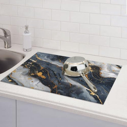 Black Marble Dish Drying Mat For Kitchen Counter, Super Absorbent Microfiber Dish Drying Pad, Kitchen Gadgets For Easy Clean Multi-Use Large 18"x24" - color: Black Marble