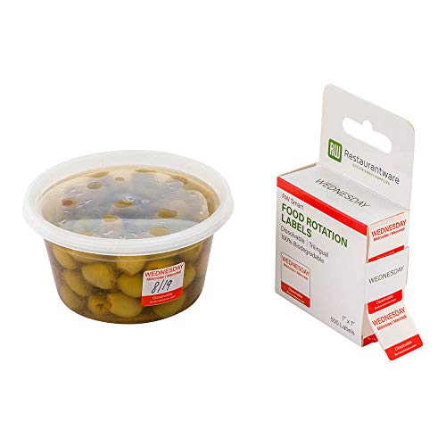 Restaurantware RW Smart 1 Inch x 1 Inch Food Rotation Labels 500 Dissolvable Food Safety Labels - Premium Trilingual Red Paper Day Of The Week Labels For Food Storage Or Prep Wednesday - style: Wednesday