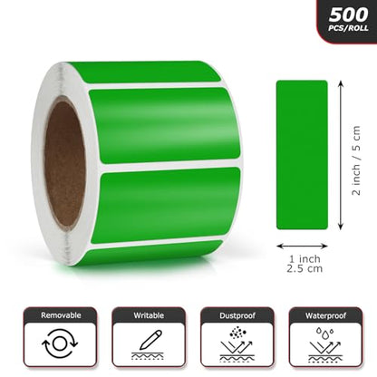 Green Rectangle Stickers 2 x 1 Inch Color Coding Labels Vinyl Roll Self-Adhesive Waterproof Removable 500 PCS - color: Green