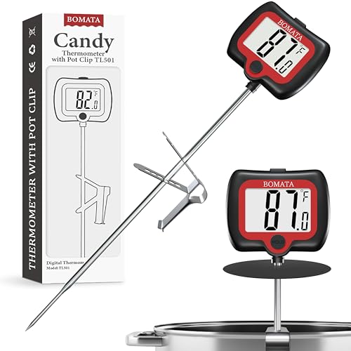 BOMATA Digital Candy Thermometer with Pot Clip, Deep Fry Oil Thermometer with Rotatable Display & Long Probe, for Candy Candle Making, Cooking, Food, Liquids, Water, Sugar.. Black - color: Black