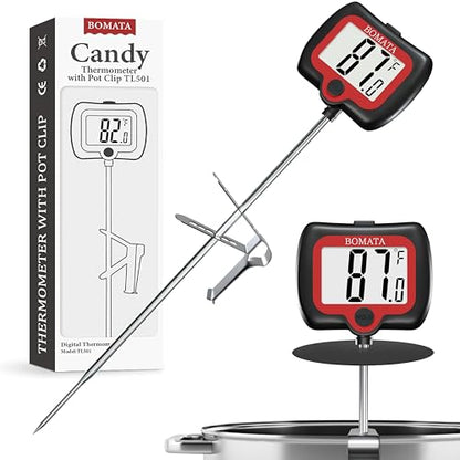 BOMATA Digital Candy Thermometer with Pot Clip, Deep Fry Oil Thermometer with Rotatable Display & Long Probe, for Candy Candle Making, Cooking, Food, Liquids, Water, Sugar.. Black - color: Black