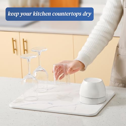 Quick Dry Stone Drying Mat for Kitchen Counter, Water-Absorbent Diatomaceous Dish Drying Mats, Multi-Purpose Stone Drying Tray for Cups Dishes Bottles, Carrara White Marble - color: Carrara White Marble