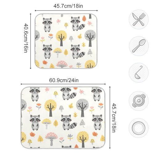 Raccoon Tree Mushroom Dish Drying Mat for Kitchen Counter Super Absorbent Draining Mat with Non-slip Backed Sink Tray Mat for Sinks Countertops Draining Racks Dish Bottles Cups Bowl