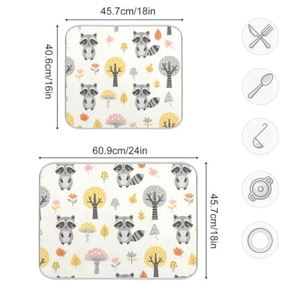 Raccoon Tree Mushroom Dish Drying Mat for Kitchen Counter Super Absorbent Draining Mat with Non-slip Backed Sink Tray Mat for Sinks Countertops Draining Racks Dish Bottles Cups Bowl