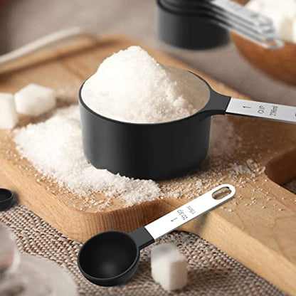TILUCK Measuring Cups & Spoons Set, Stackable Cups and Spoons, Nesting Measure Cups with Stainless Steel Handle, Kitchen Gadgets for Cooking & Baking (Black) - color: Black