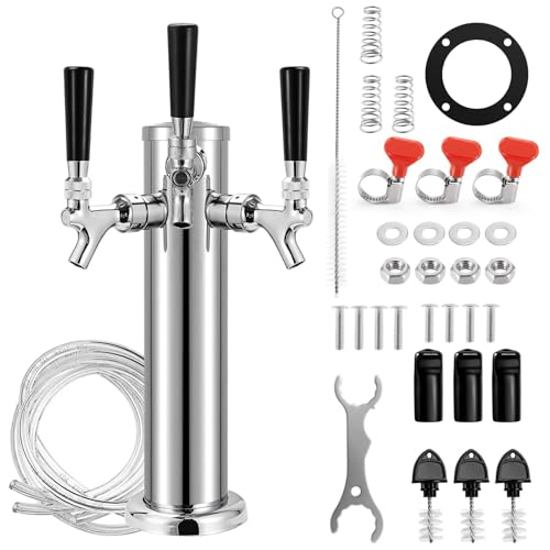 MRbrew Kegerator Tower Beer Tap Tower Dispenser 3 Faucet Beer Tower Draft Beer Dispenser Stainless Steel Keg Tap Tower 3'' Keg Tower Pre-assembled Line Beer Faucet Dispenser Kit For Home, Bar,Party - size: Three Tap Kegerator Tower