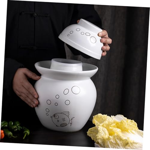 Small Ceramic Kimchi Container Airtight Fermentation Crock Jar for Pickles and Sauerkraut Multipurpose Sealed Pickle Jar with Water Seal Lid Compact Kitchen Storage for Dried Fruit